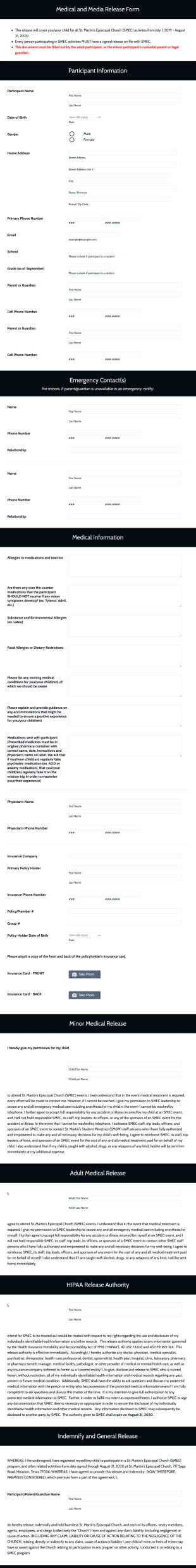 Medical And Media Release FormMission Trip Participant Manual Form Template