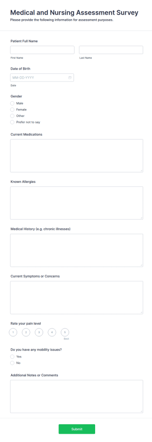 Medical And Nursing Assessment Survey Form Template