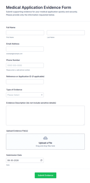 Medical Application Evidence Form Template