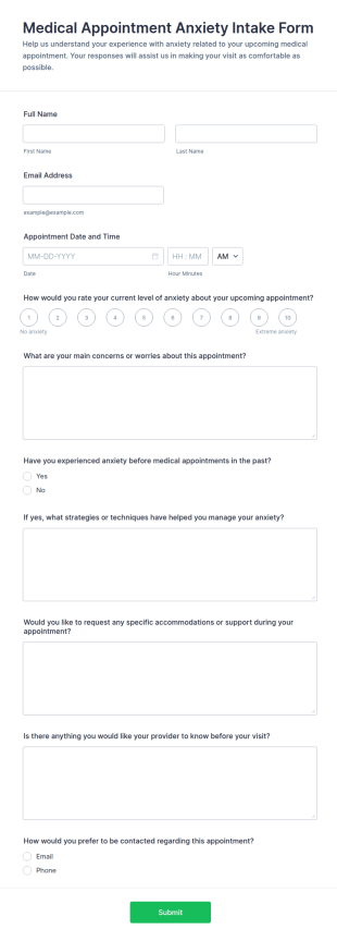 Medical Appointment Anxiety Intake Form Template
