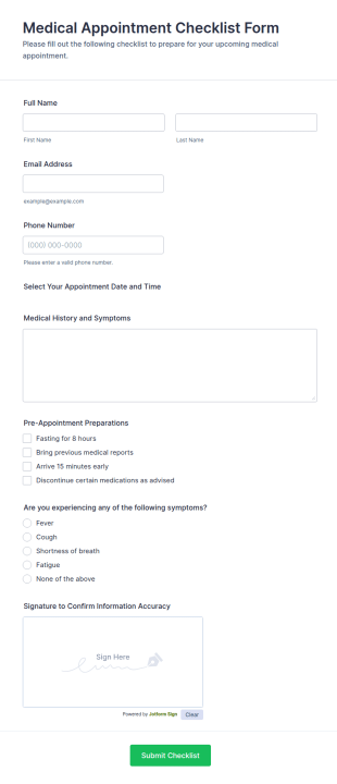 Medical Appointment Checklist Form Template