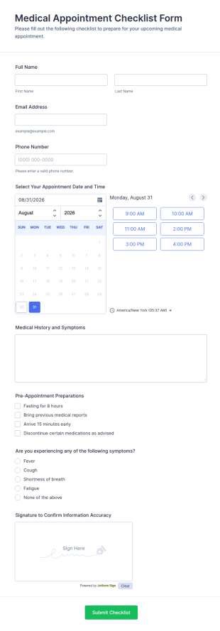 Medical Appointment Checklist Form Template