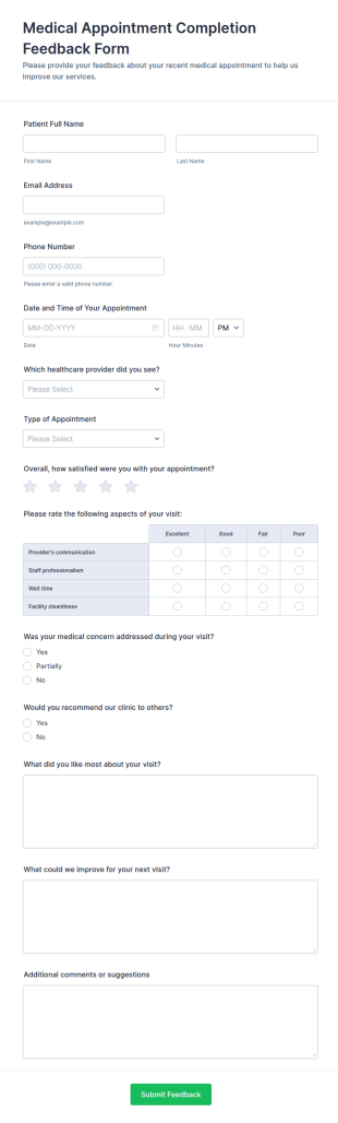 Medical Appointment Completion Feedback Form Template