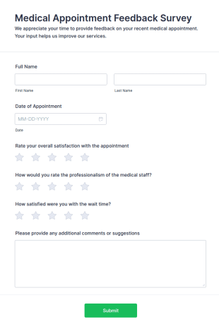 Medical Appointment Feedback Survey Form Template