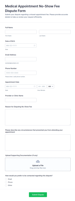 Medical Appointment No Show Fee Dispute Form Template