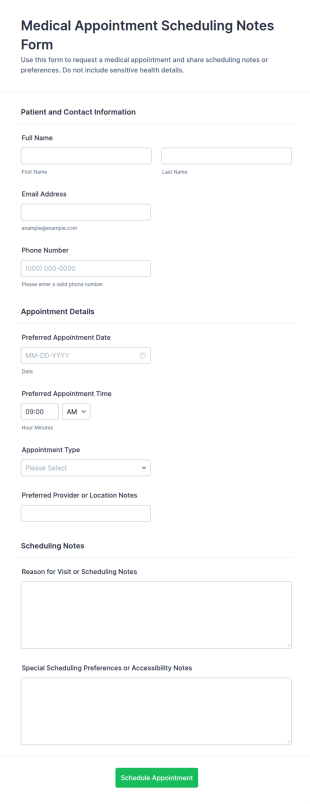 Medical Appointment Scheduling Notes Form Template