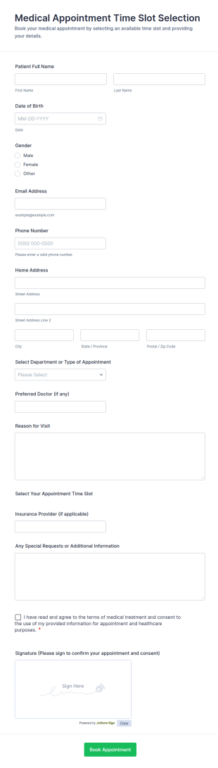 Medical Appointment Time Slot Selection Form Template