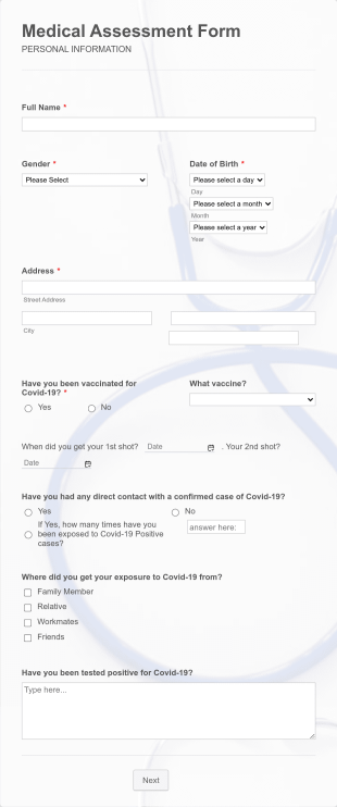 Medical Assessment Form Template
