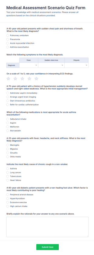 Medical Assessment Scenario Quiz Form Template