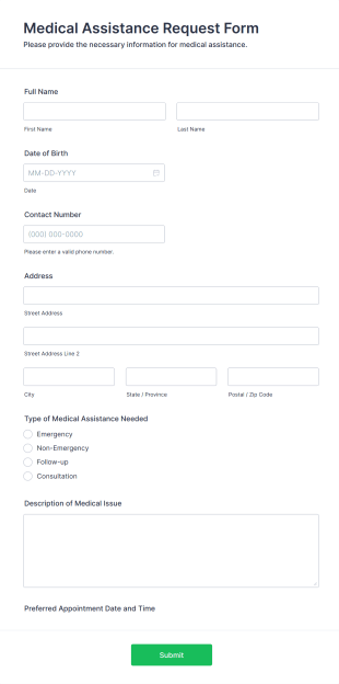 Medical Assistance Request Form Template