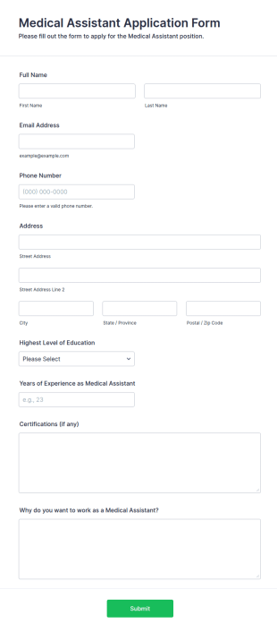 Medical Assistant Application Form Template