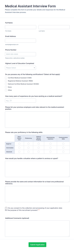 Medical Assistant Interview Form Template