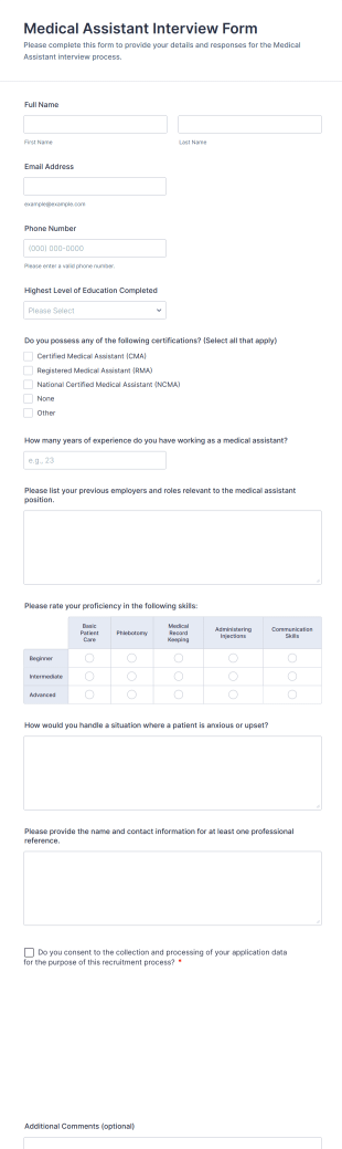 Medical Assistant Interview Form Template