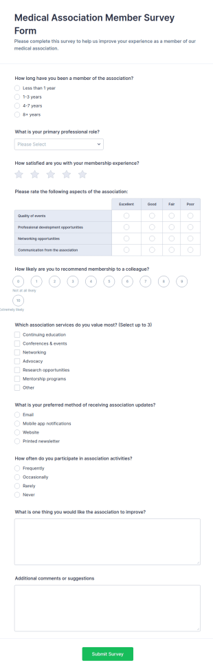 Medical Association Member Survey Form Template