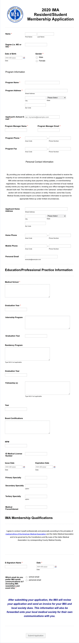 Medical Association Membership Application Form Template