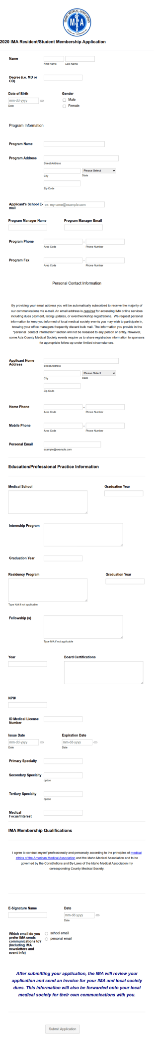 Medical Association Membership Application Form Template