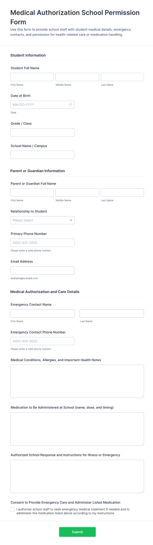 Medical Authorization School Permission Form Template