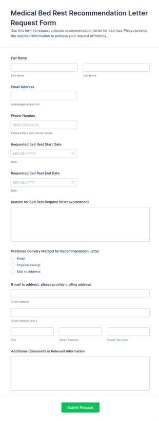 Medical Bed Rest Recommendation Letter Request Form Template