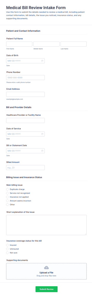 Medical Bill Review Intake Form Template