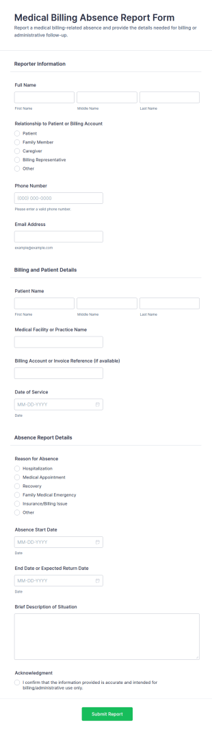 Medical Billing Absence Report Form Template
