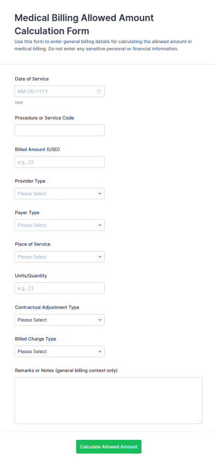 Medical Billing Allowed Amount Calculation Form Template