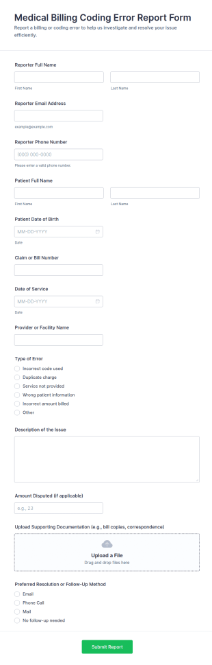 Medical Billing Coding Error Report Form Template