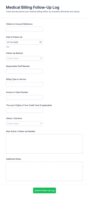 Medical Billing Follow Up Log Form Template