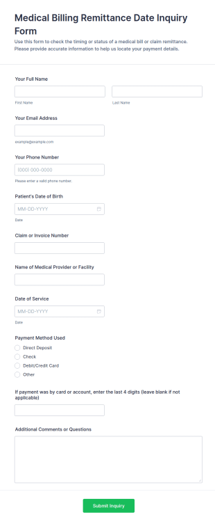 Medical Billing Remittance Date Inquiry Form Template