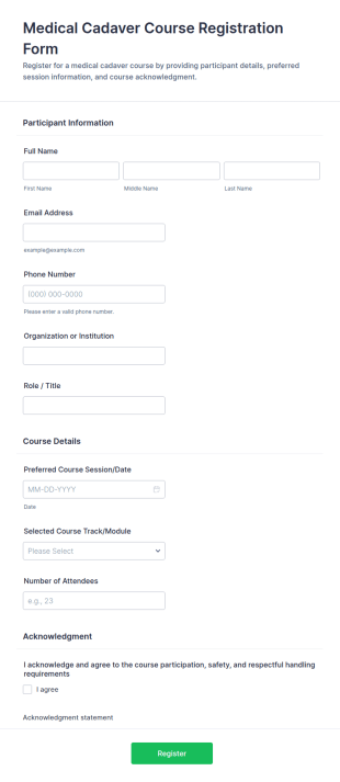 Medical Cadaver Course Registration Form Template