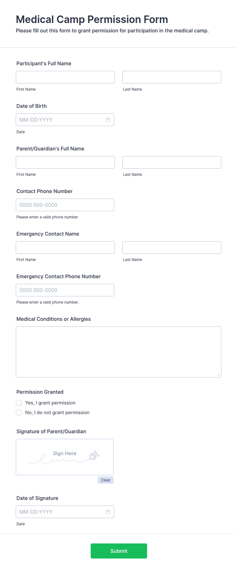 Medical Camp Permission Form Template | Jotform