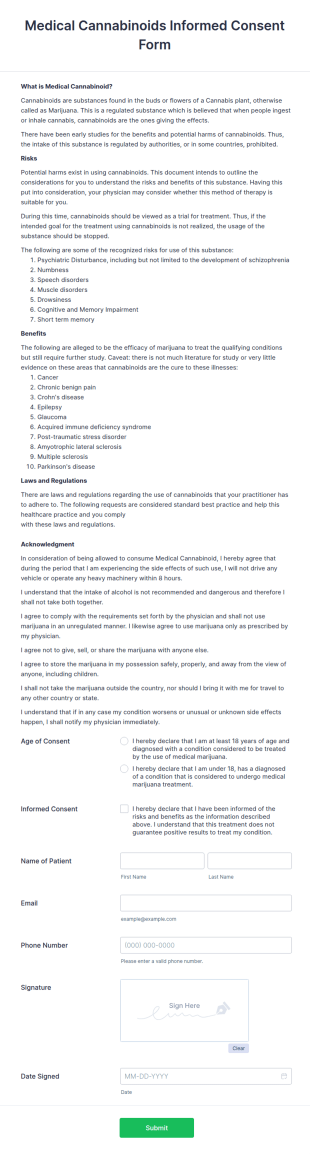 Medical Cannabinoids Informed Consent Form Template