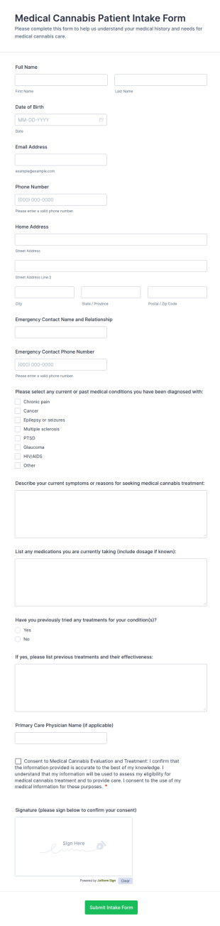Medical Cannabis Patient Intake Form Template
