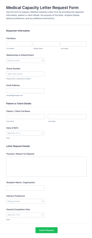 Medical Capacity Letter Request Form Template