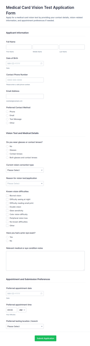 Medical Card Vision Test Application Form Template