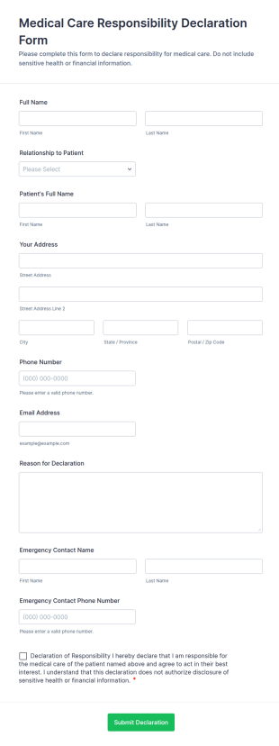 Medical Care Responsibility Declaration Form Template