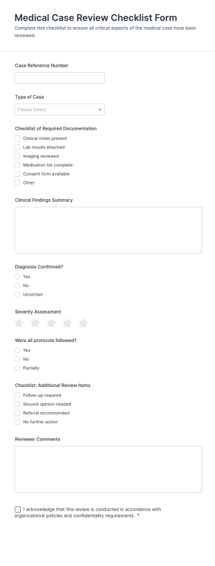 Medical Case Review Checklist Form Template