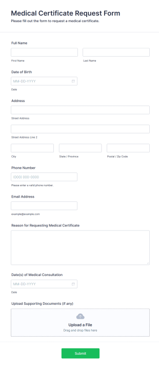 Medical Certificate Request Form Template