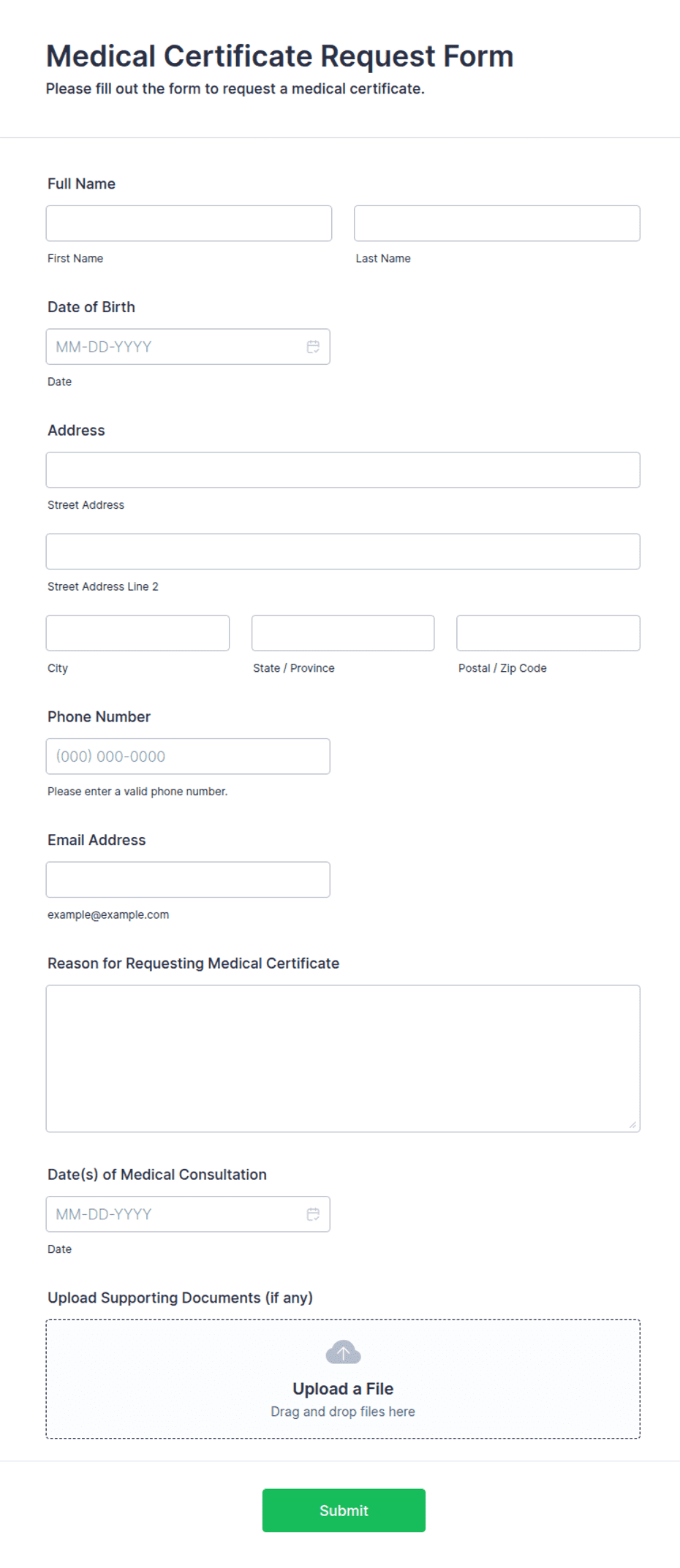 Cert Request Form Example Template For A Medical Certificate