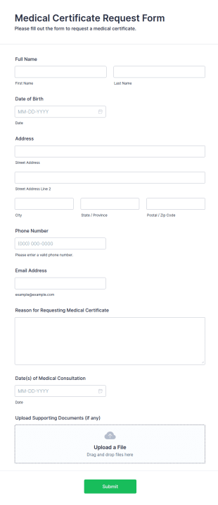 Medical Certificate Request Form Template