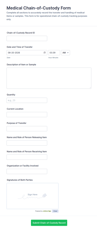 Medical Chain Of Custody Form Template
