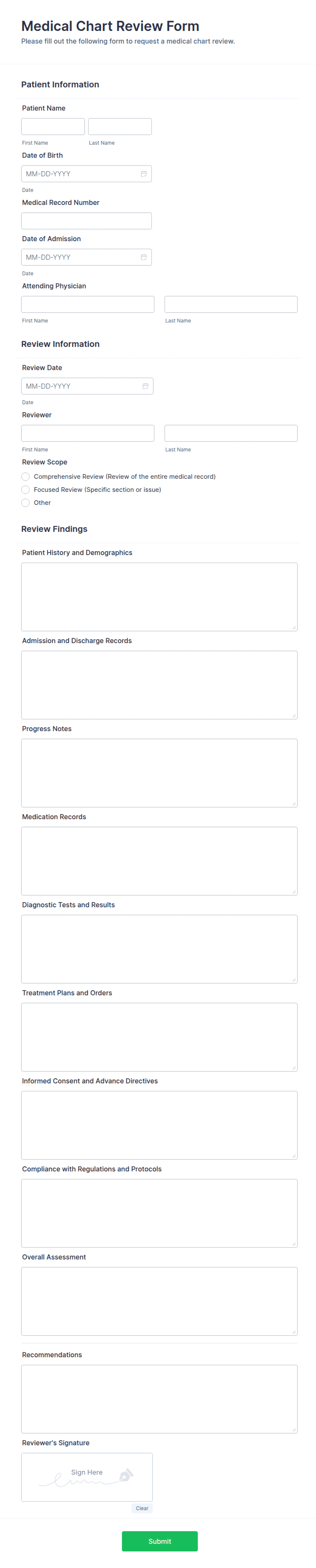 Internal Chart Review Form Example Medical Chart Review Form Template | Jotform