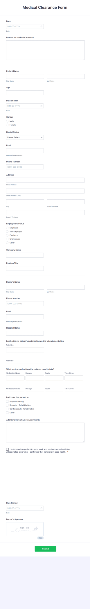 Medical Clearance Form Template