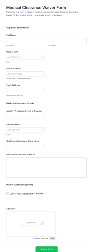 Medical Clearance Waiver Form Template