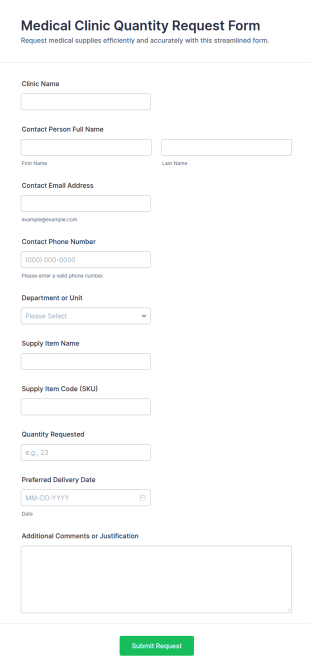 Medical Clinic Quantity Request Form Template