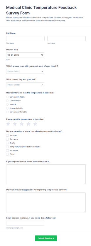 Medical Clinic Temperature Feedback Survey Form Template