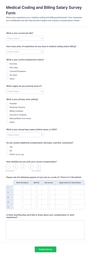 Medical Coding And Billing Salary Survey Form Template