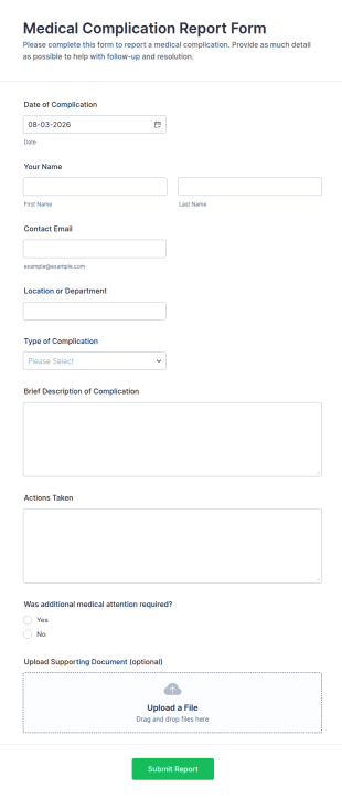 Medical Complication Report Form Template