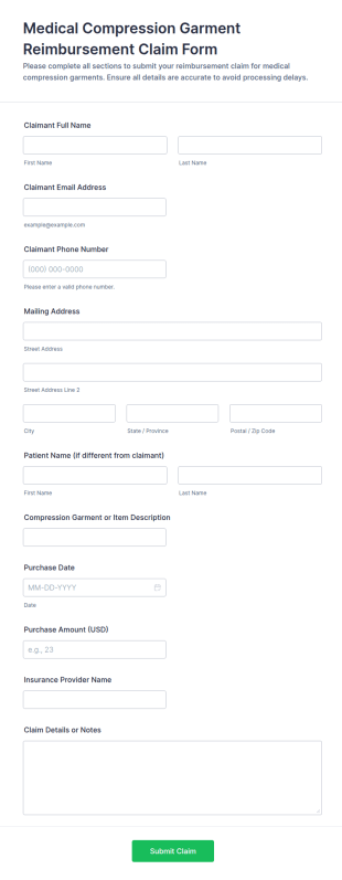 Medical Compression Garment Reimbursement Claim Form Template