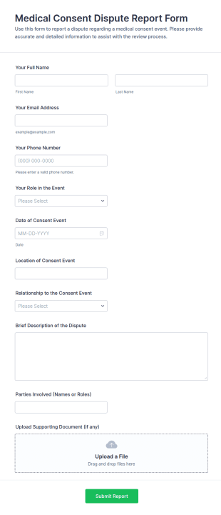 Medical Consent Dispute Report Form Template