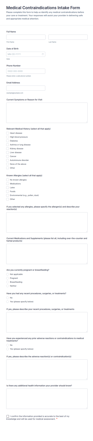 Medical Contraindications Intake Form Template